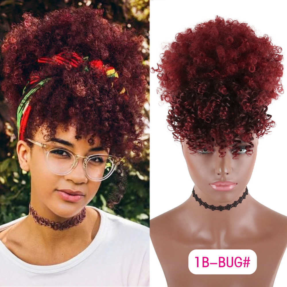 High Puff Afro Kinky Curly Synthetic Ponytail with Bangs Hair Extension Drawstring Wigs Sales