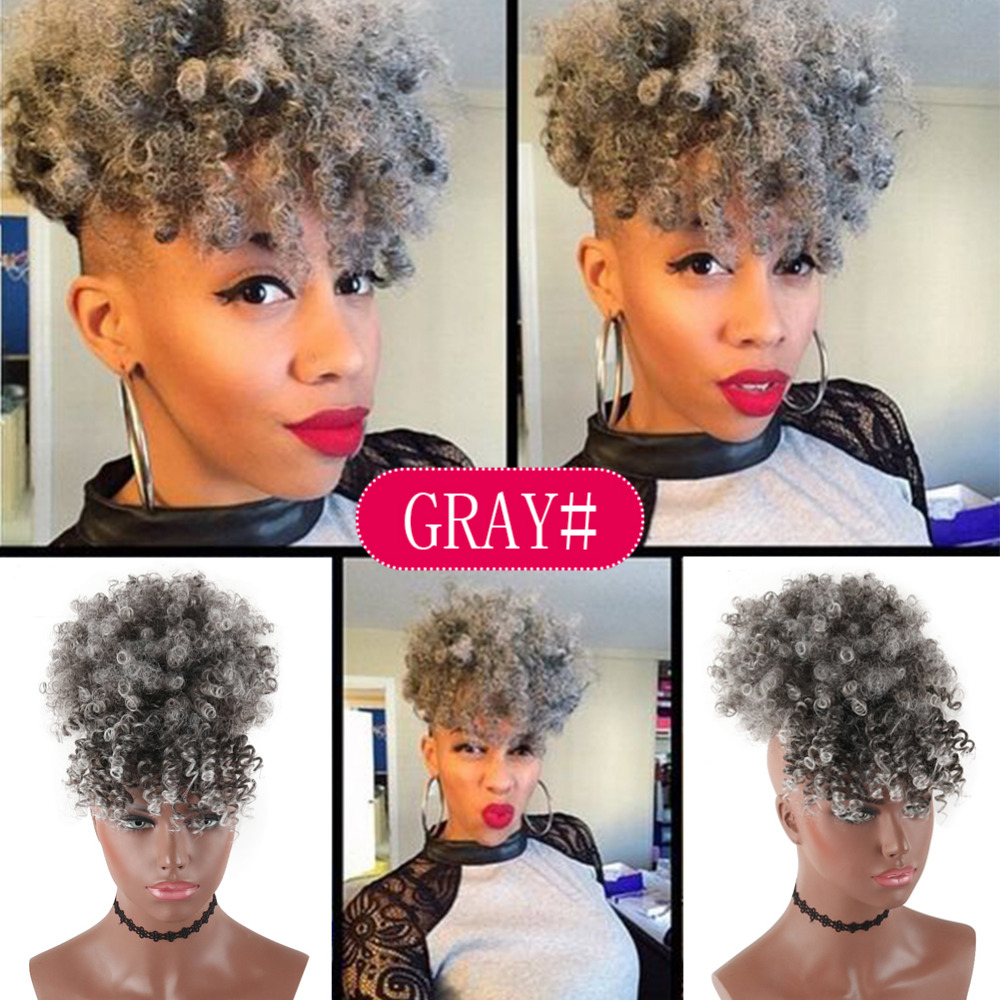 High Puff Afro Kinky Curly Synthetic Ponytail with Bangs Hair Extension Drawstring Wigs Sales