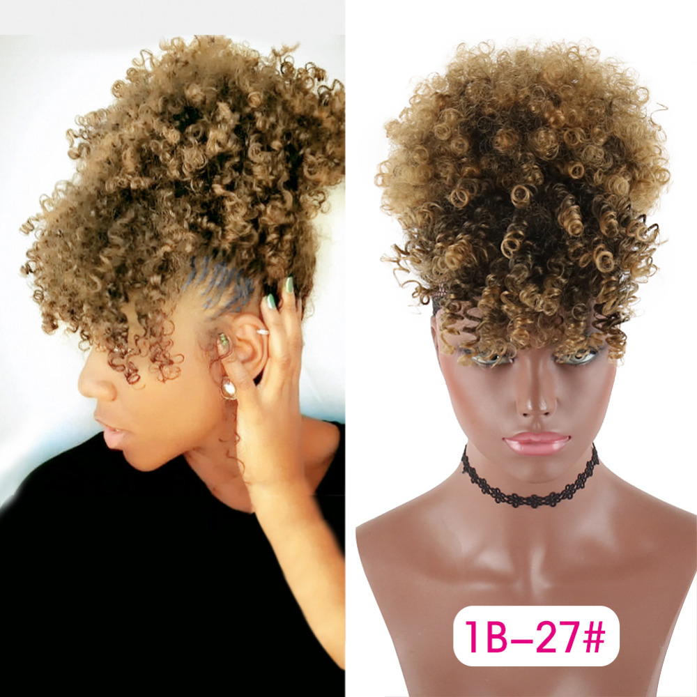 High Puff Afro Kinky Curly Synthetic Ponytail with Bangs Hair Extension Drawstring Wigs Sales