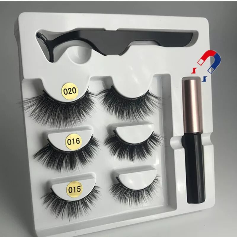 3 Pairs Magnetic Eyelashes set Magnet Liquid Eyeliner&amp; Magnetic Lashes &amp; Tweezer Set Makeup Sales
