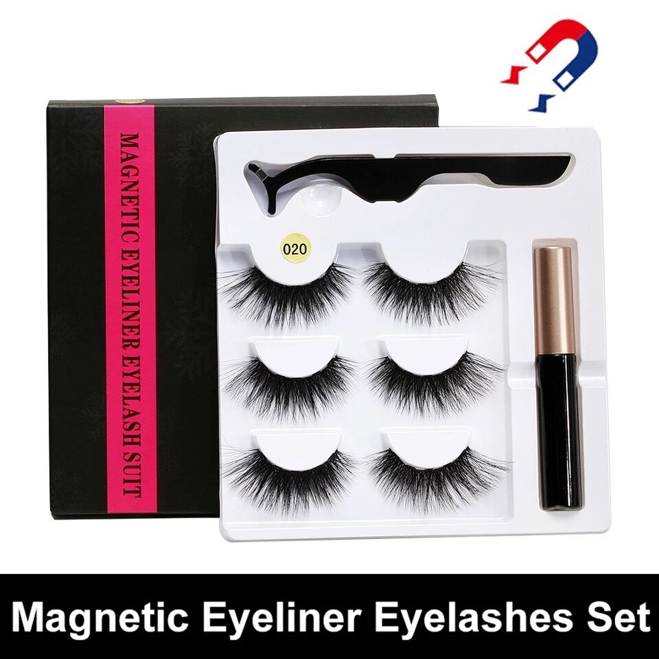 3 Pairs Magnetic Eyelashes set Magnet Liquid Eyeliner&amp; Magnetic Lashes &amp; Tweezer Set Makeup Sales