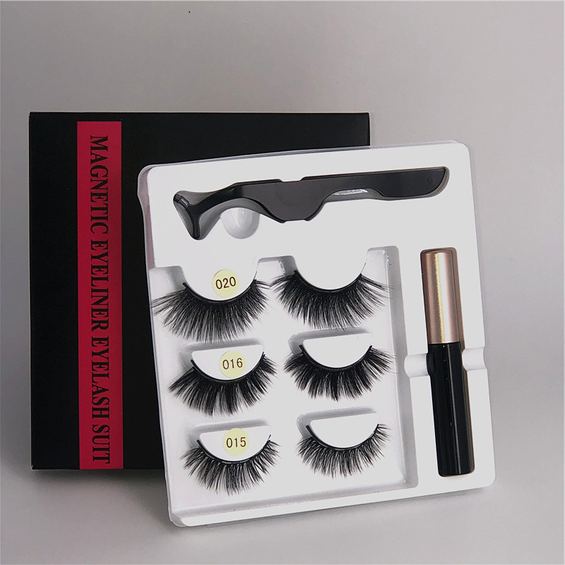 3 Pairs Magnetic Eyelashes set Magnet Liquid Eyeliner&amp; Magnetic Lashes &amp; Tweezer Set Makeup Sales