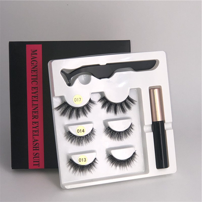 3 Pairs Magnetic Eyelashes set Magnet Liquid Eyeliner&amp; Magnetic Lashes &amp; Tweezer Set Makeup Sales