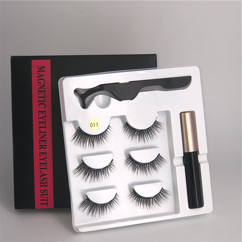 3 Pairs Magnetic Eyelashes set Magnet Liquid Eyeliner&amp; Magnetic Lashes &amp; Tweezer Set Makeup Sales