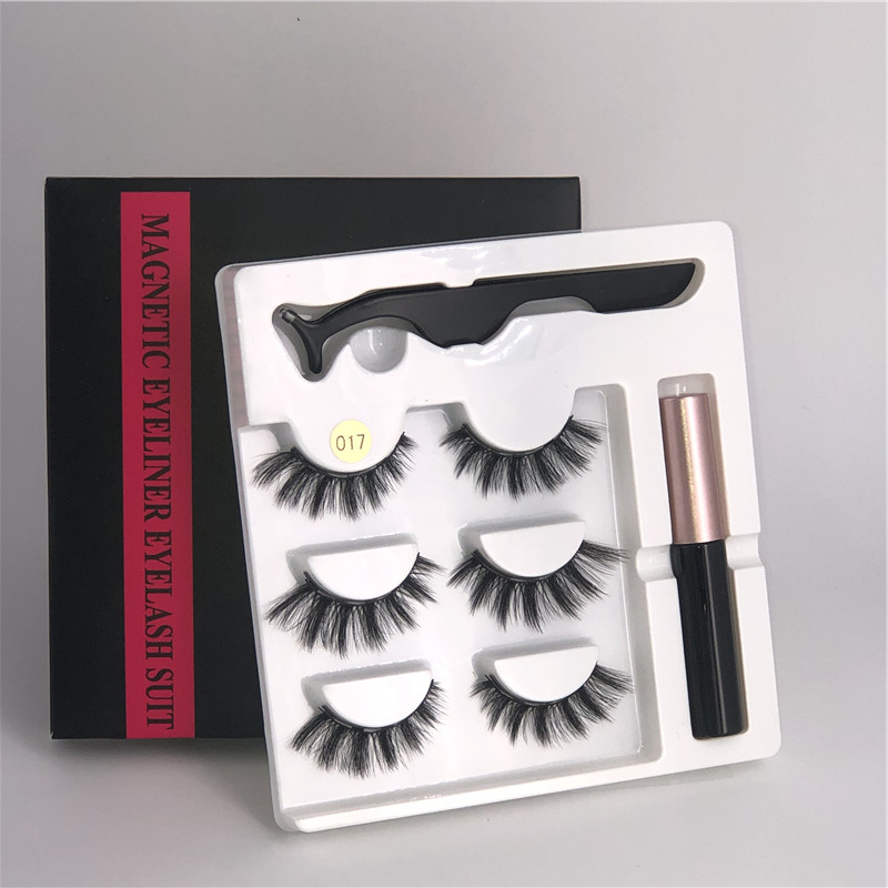 3 Pairs Magnetic Eyelashes set Magnet Liquid Eyeliner&amp; Magnetic Lashes &amp; Tweezer Set Makeup Sales