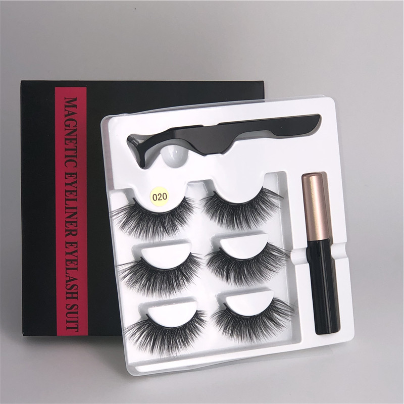 3 Pairs Magnetic Eyelashes set Magnet Liquid Eyeliner&amp; Magnetic Lashes &amp; Tweezer Set Makeup Sales