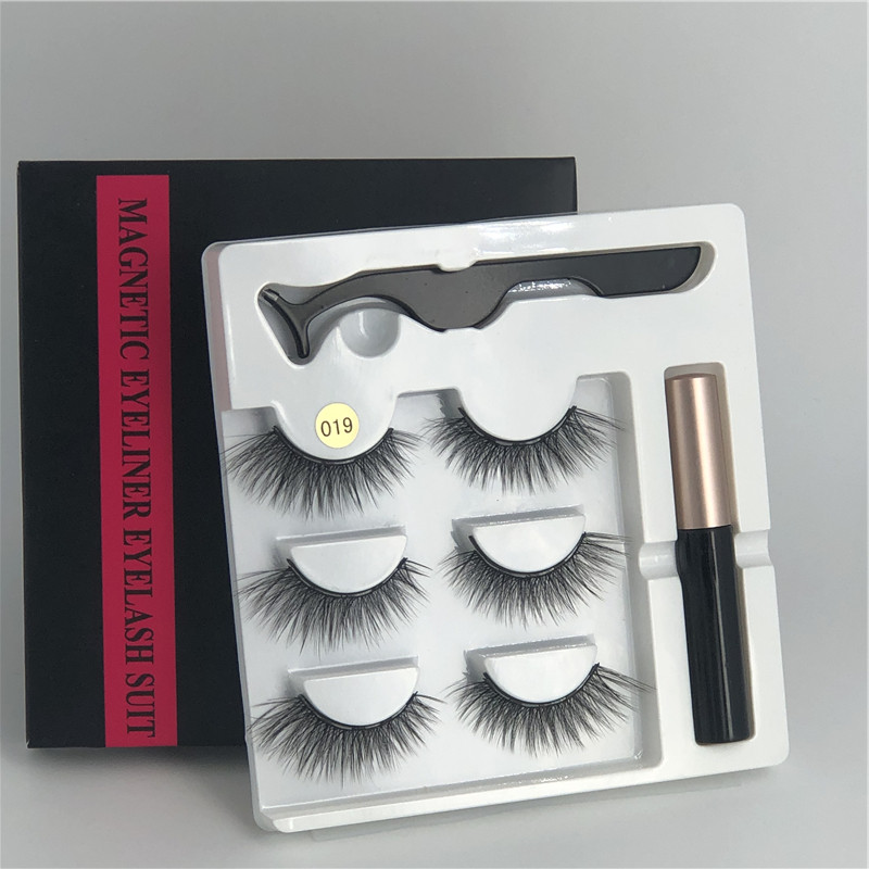 3 Pairs Magnetic Eyelashes set Magnet Liquid Eyeliner&amp; Magnetic Lashes &amp; Tweezer Set Makeup Sales