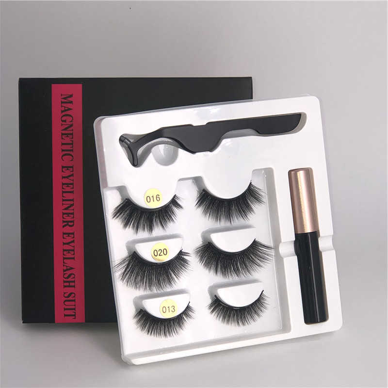 3 Pairs Magnetic Eyelashes set Magnet Liquid Eyeliner&amp; Magnetic Lashes &amp; Tweezer Set Makeup Sales