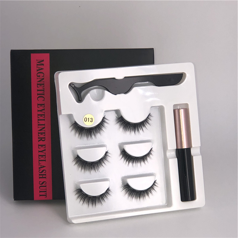 3 Pairs Magnetic Eyelashes set Magnet Liquid Eyeliner&amp; Magnetic Lashes &amp; Tweezer Set Makeup Sales