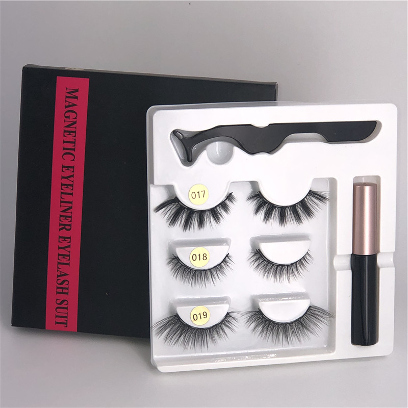 3 Pairs Magnetic Eyelashes set Magnet Liquid Eyeliner&amp; Magnetic Lashes &amp; Tweezer Set Makeup Sales