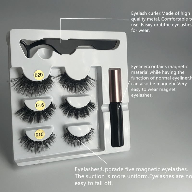 3 Pairs Magnetic Eyelashes set Magnet Liquid Eyeliner&amp; Magnetic Lashes &amp; Tweezer Set Makeup Sales