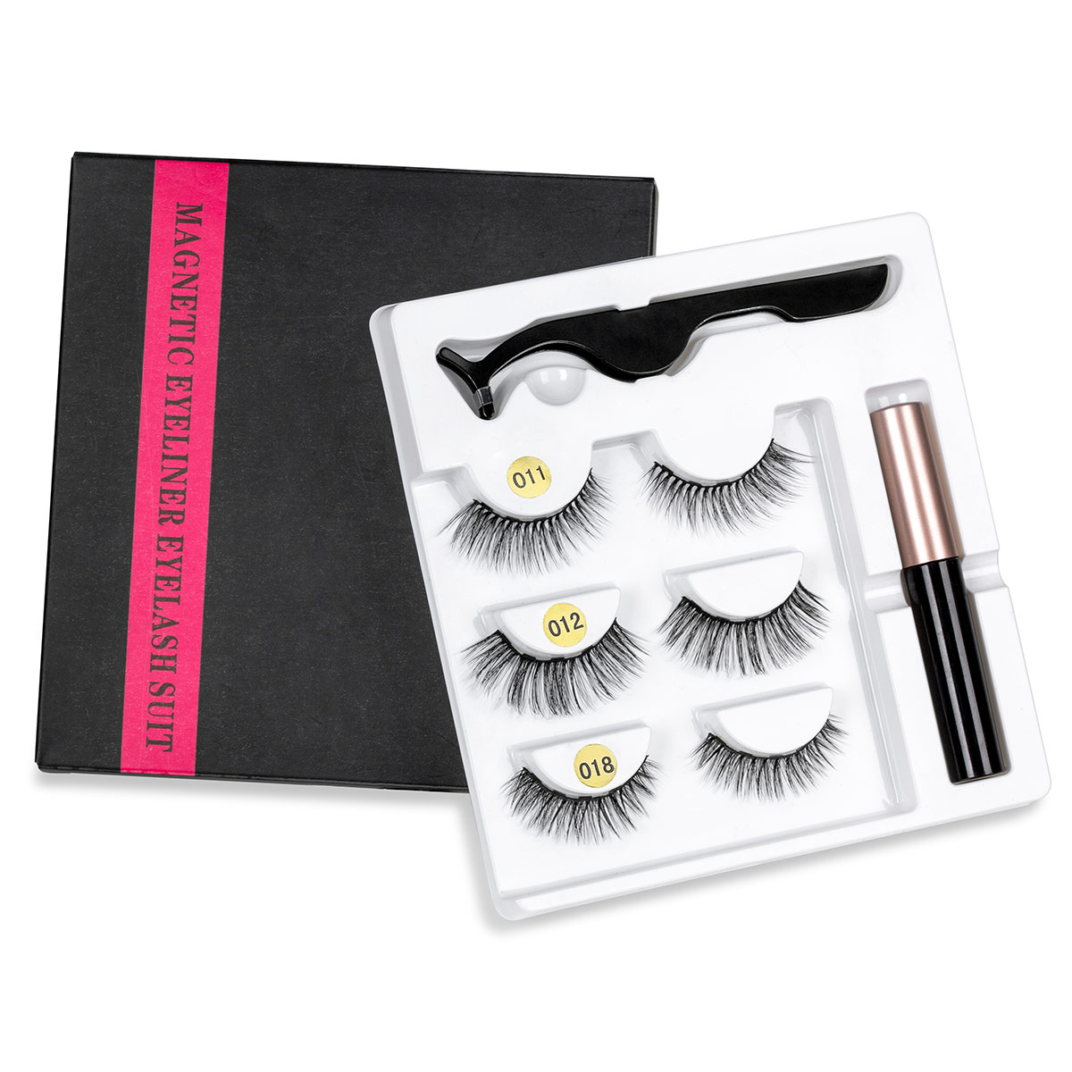 3 Pairs Magnetic Eyelashes set Magnet Liquid Eyeliner&amp; Magnetic Lashes &amp; Tweezer Set Makeup Sales