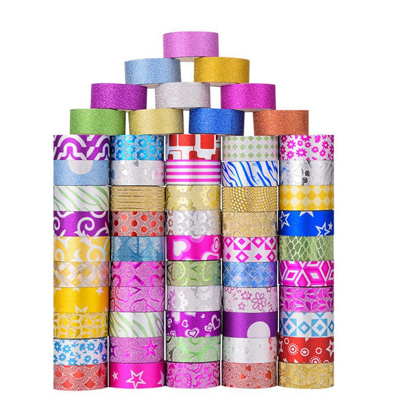 60 Rolls Glitter Washi Tape Stationery Decorative Adhesive Tapes DIY Color Masking Tape School Tools