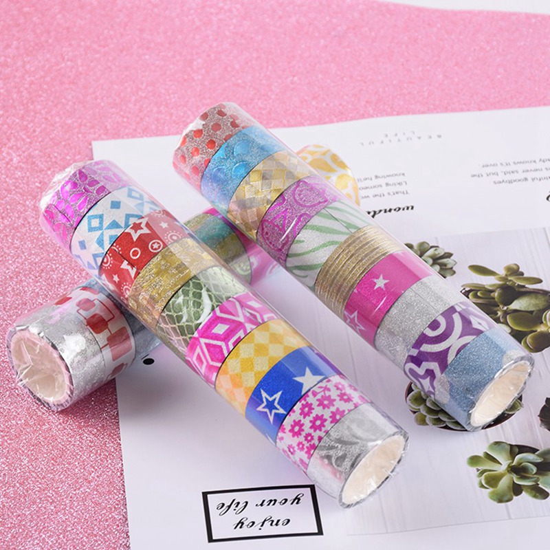 60 Rolls Glitter Washi Tape Stationery Decorative Adhesive Tapes DIY Color Masking Tape School Tools