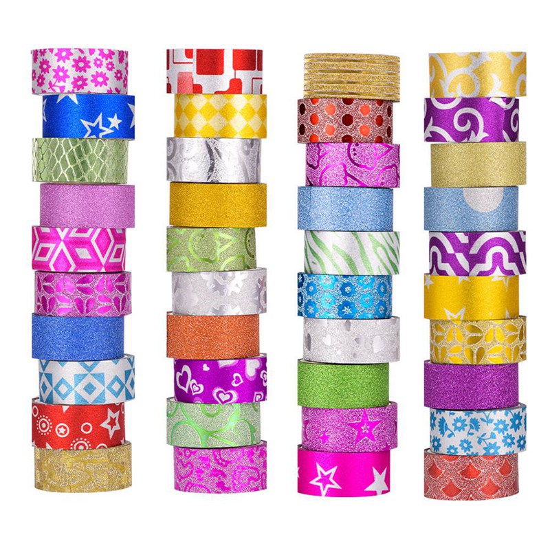 60 Rolls Glitter Washi Tape Stationery Decorative Adhesive Tapes DIY Color Masking Tape School Tools