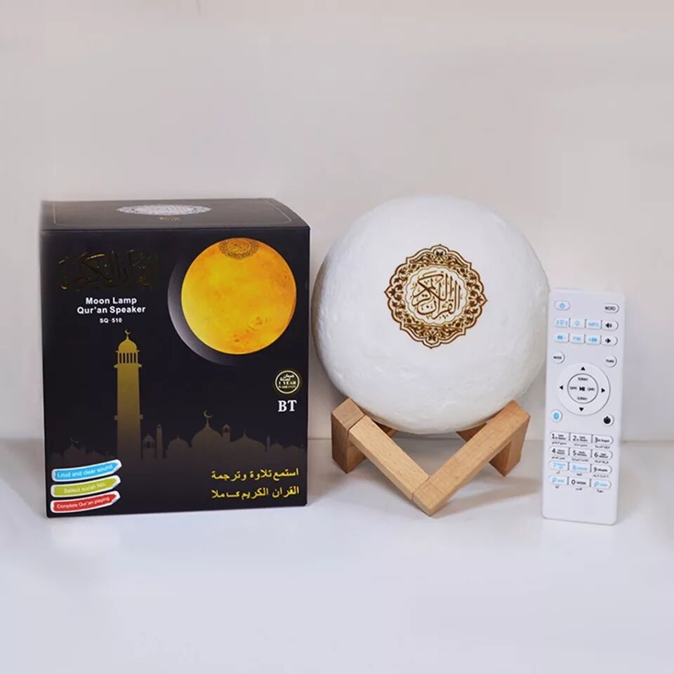 Quran Bluetooth Speakers Colorful Remote Control Moonlight LED Night Light Moon Lamp Quran Speaker