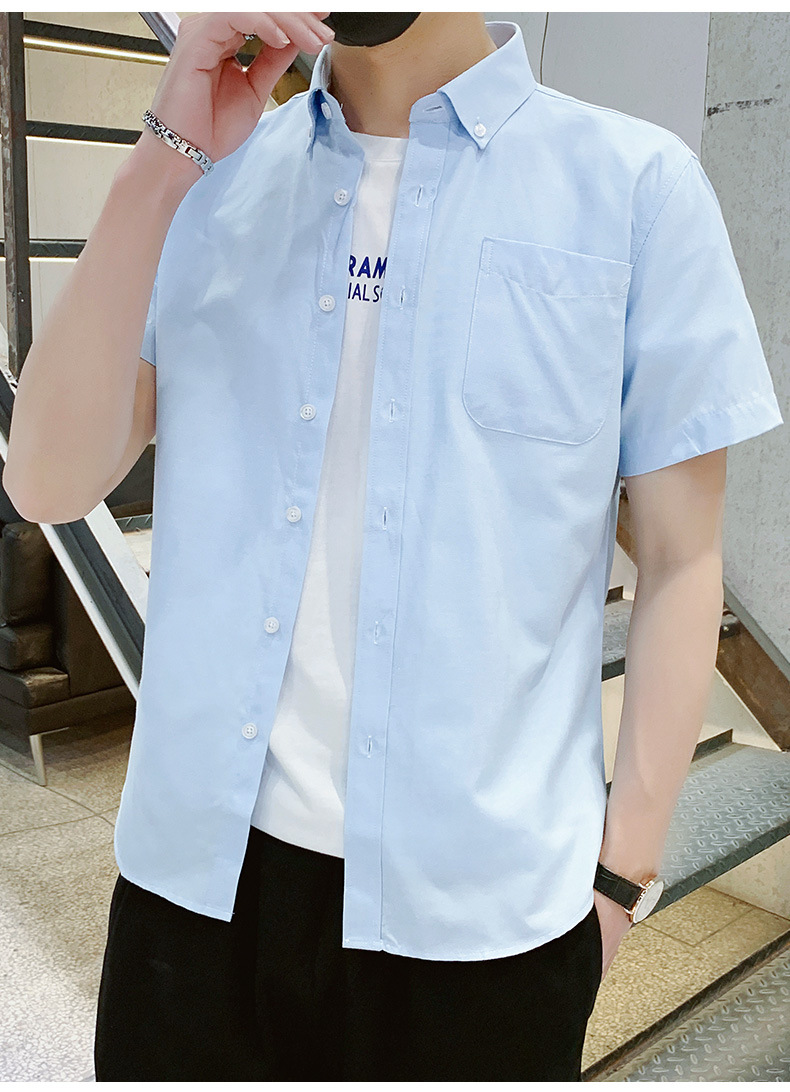 New Oxford Shirts Men Short Sleeve Cotton Men Dress Shirts with Pocket Casual Office Shirt Sales