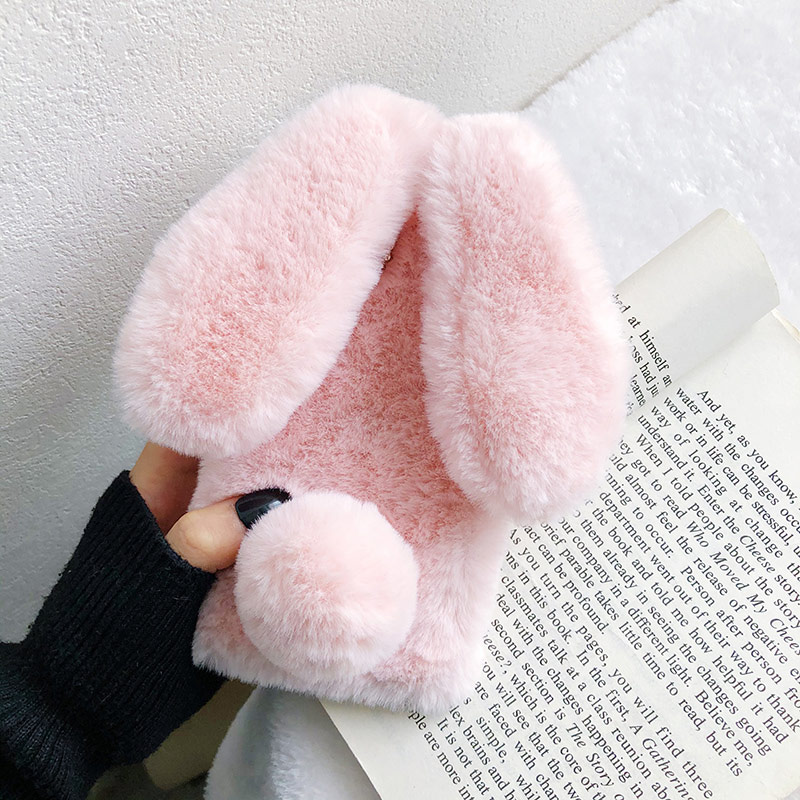 Cute Rabbit Ears Fur Plush Phones Case for iPhone 6 6S 7 8Plus Warm Covers for Samsung Huawei Oppo
