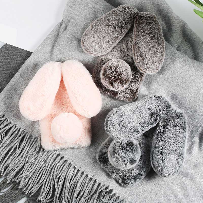 Cute Rabbit Ears Fur Plush Phones Case for iPhone 6 6S 7 8Plus Warm Covers for Samsung Huawei Oppo