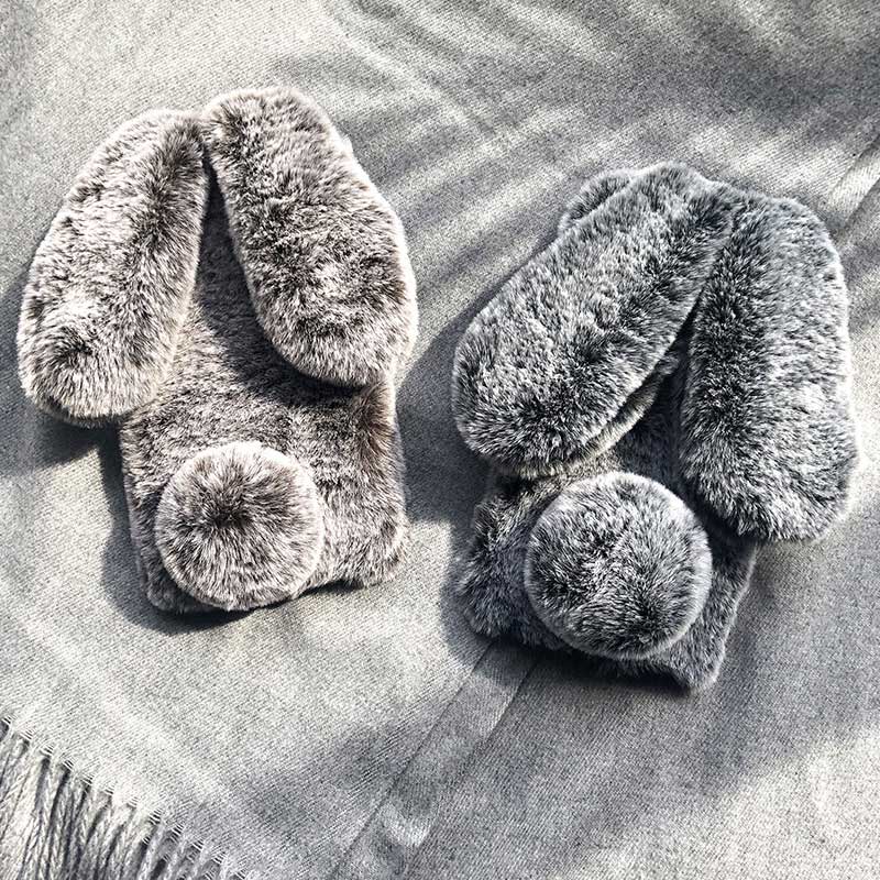 Cute Rabbit Ears Fur Plush Phones Case for iPhone 6 6S 7 8Plus Warm Covers for Samsung Huawei Oppo