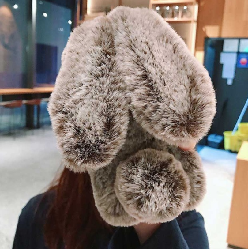 Cute Rabbit Ears Fur Plush Phones Case for iPhone 6 6S 7 8Plus Warm Covers for Samsung Huawei Oppo