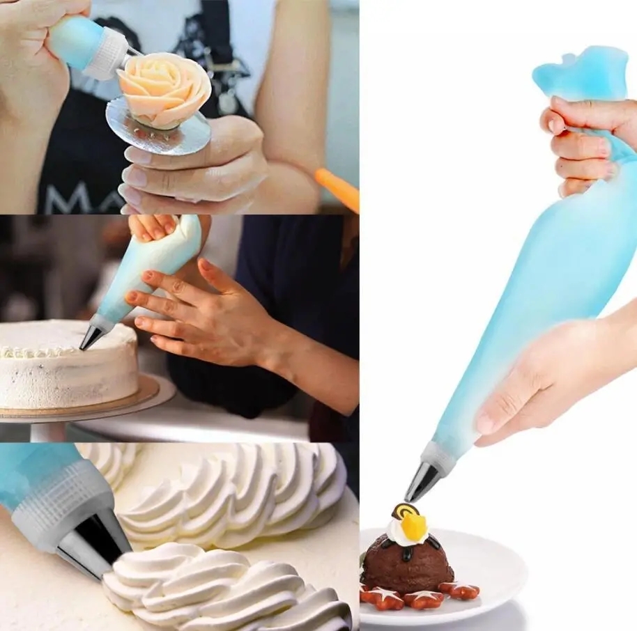 M&amp;J 8/14/18PCS DIY Cake Decorating Tools Silicone Icing Piping Cream Pastry Bag Stainless Steel