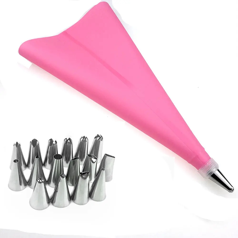 M&amp;J 8/14/18PCS DIY Cake Decorating Tools Silicone Icing Piping Cream Pastry Bag Stainless Steel