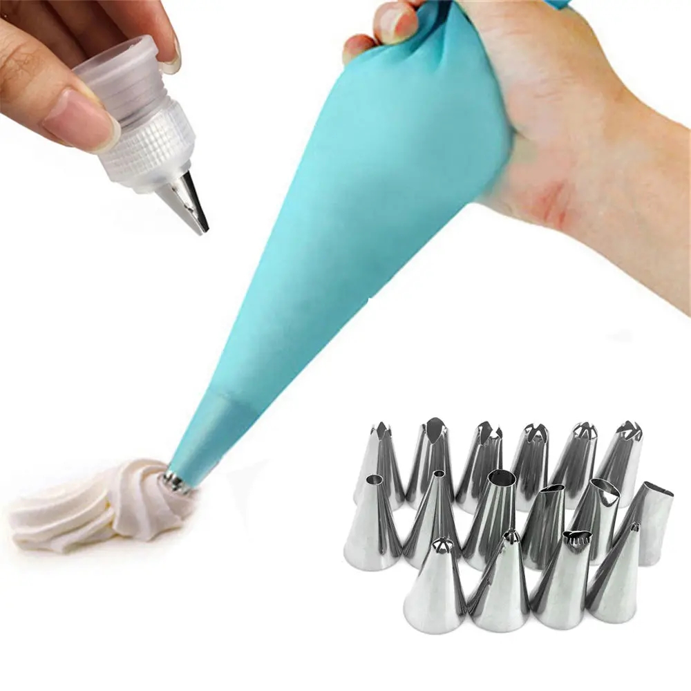 M&amp;J 8/14/18PCS DIY Cake Decorating Tools Silicone Icing Piping Cream Pastry Bag Stainless Steel