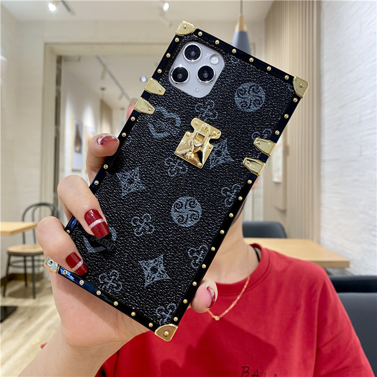 Luxury Square PU Leather Case For iPhone Huawei Samsung Cases Geometric LV Vintage Phones Covers