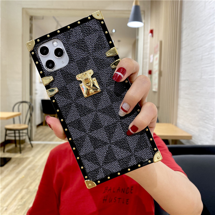 Luxury Square PU Leather Case For iPhone Huawei Samsung Cases Geometric LV Vintage Phones Covers