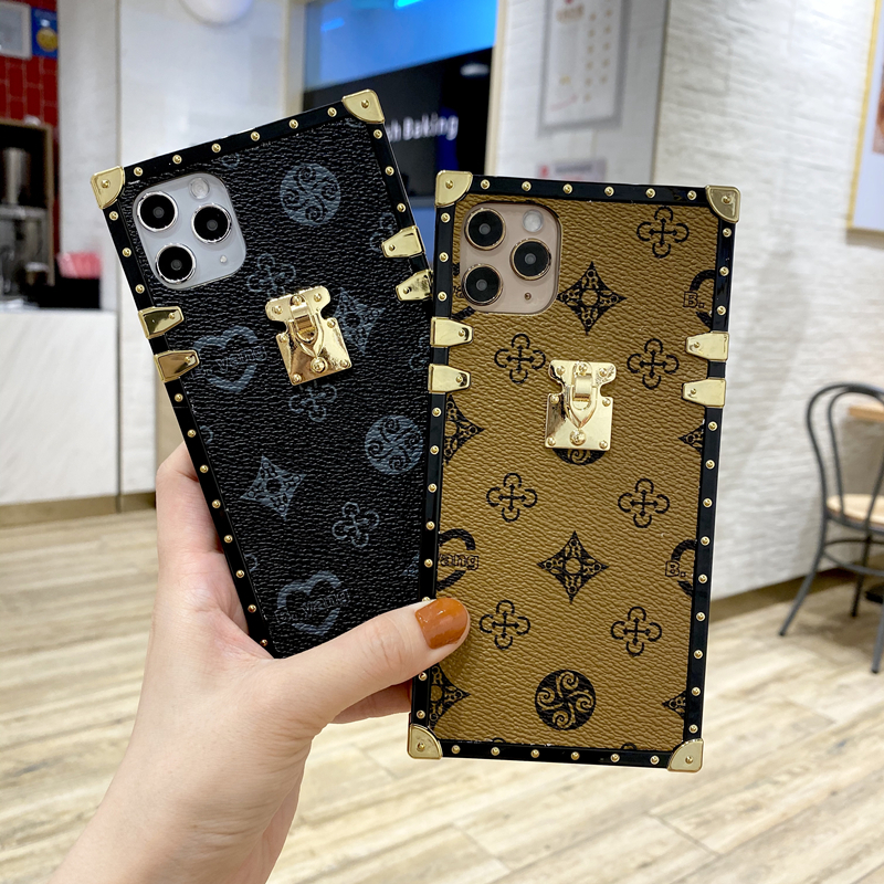 Luxury Square PU Leather Case For iPhone Huawei Samsung Cases Geometric LV Vintage Phones Covers