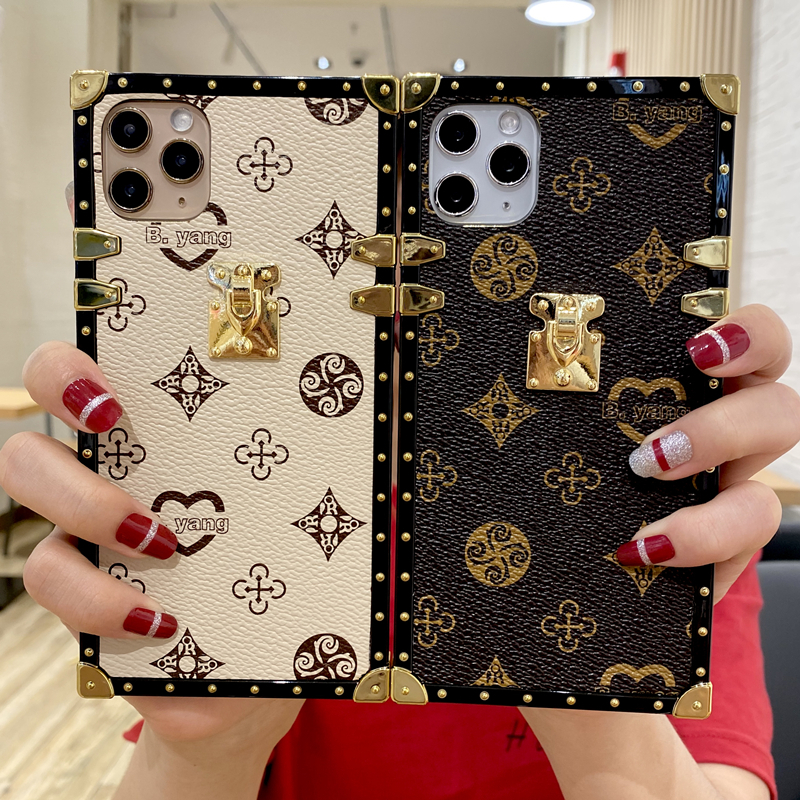 Luxury Square PU Leather Case For iPhone Huawei Samsung Cases Geometric LV Vintage Phones Covers