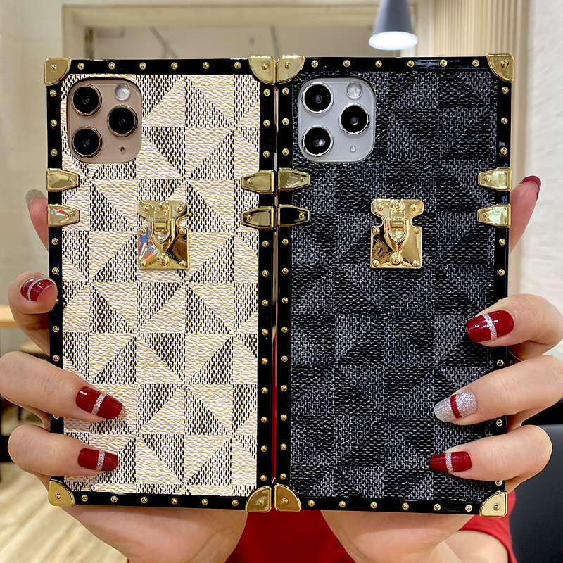 Luxury Square PU Leather Case For iPhone Huawei Samsung Cases Geometric LV Vintage Phones Covers