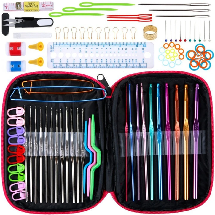100PCs Crochet Hooks Full Set Knitting Tool Needles Sewing Tools Craft Kit with Leather Case Sales