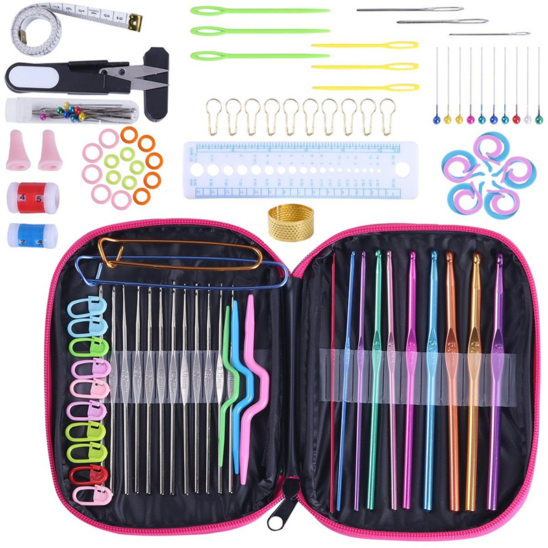 100PCs Crochet Hooks Full Set Knitting Tool Needles Sewing Tools Craft Kit with Leather Case Sales