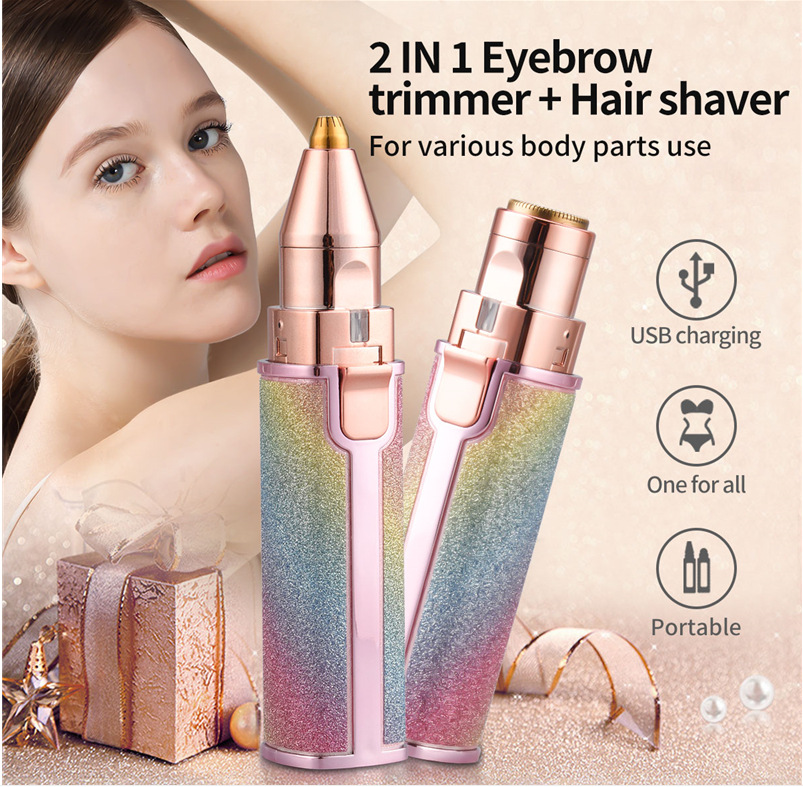 2 In 1 Electric Eyebrow Trimmer Makeup Painless Epilator Mini Shaver Razors Facial Body Hair Remover