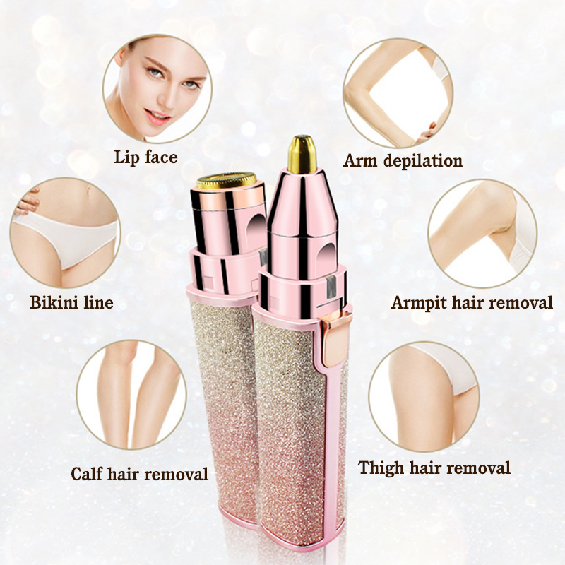 2 In 1 Electric Eyebrow Trimmer Makeup Painless Epilator Mini Shaver Razors Facial Body Hair Remover