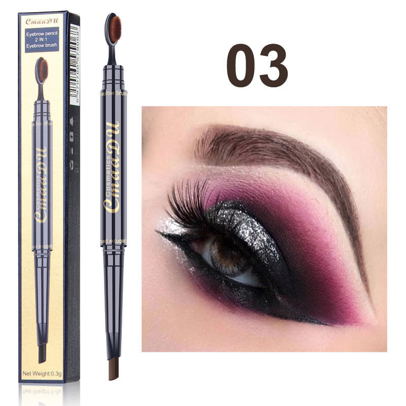 Double Eyebrow Pen with Brush Toothbrush Head Eyebrow Pencil Waterproof Long Lasting Makeup