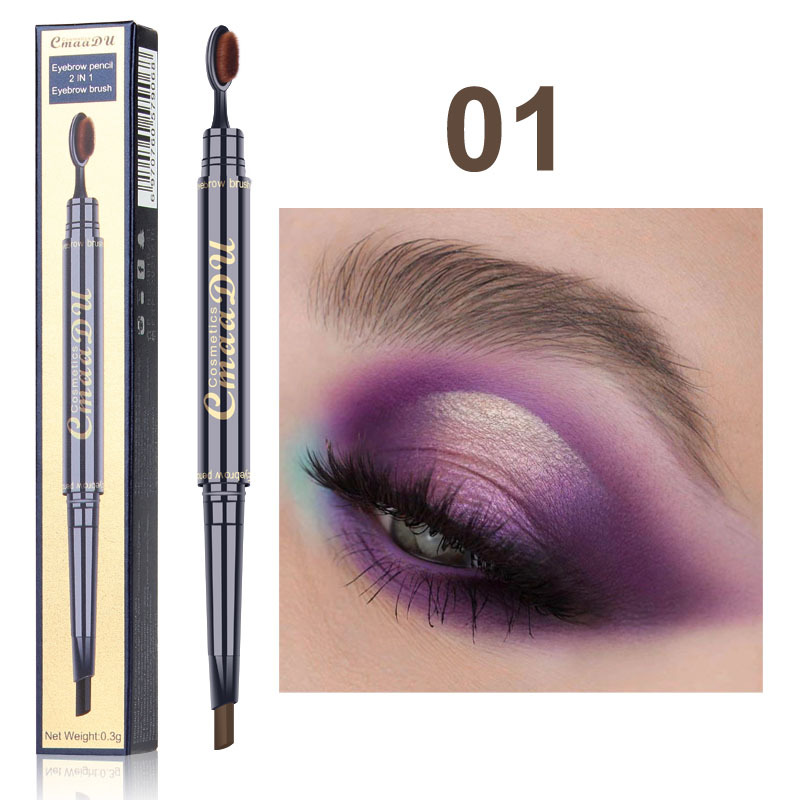 Double Eyebrow Pen with Brush Toothbrush Head Eyebrow Pencil Waterproof Long Lasting Makeup