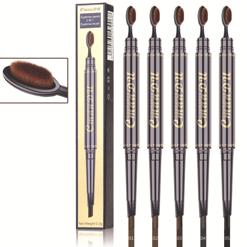 Double Eyebrow Pen with Brush Toothbrush Head Eyebrow Pencil Waterproof Long Lasting Makeup