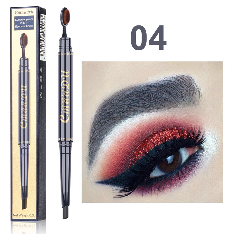 Double Eyebrow Pen with Brush Toothbrush Head Eyebrow Pencil Waterproof Long Lasting Makeup