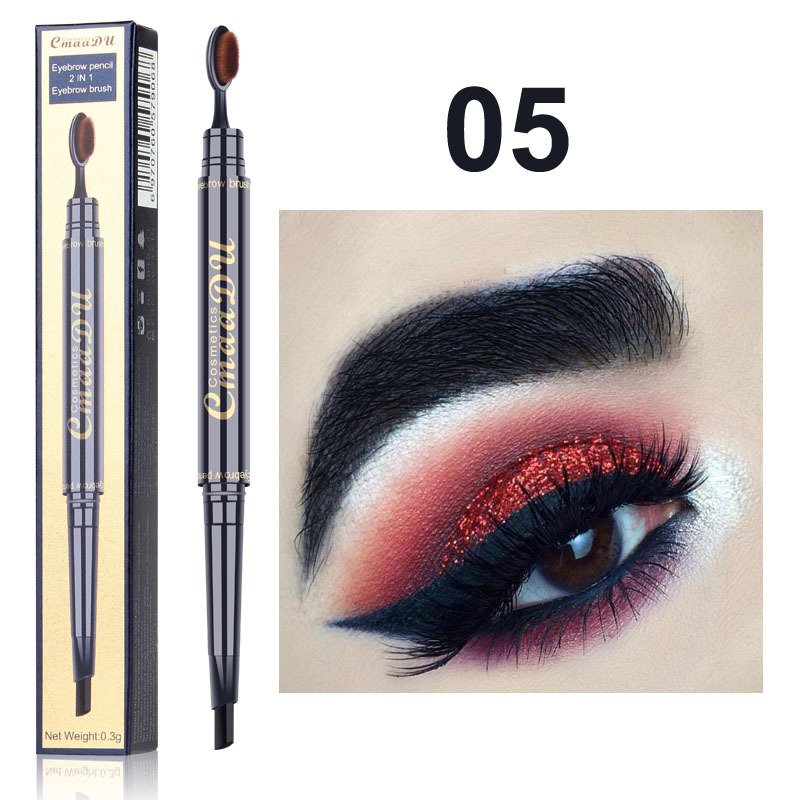 Double Eyebrow Pen with Brush Toothbrush Head Eyebrow Pencil Waterproof Long Lasting Makeup