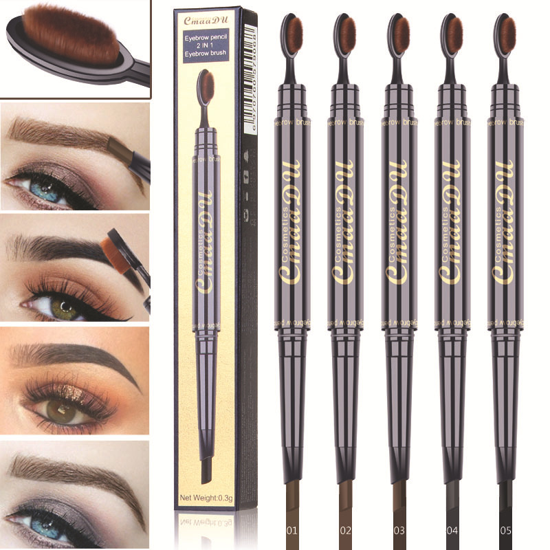 Double Eyebrow Pen with Brush Toothbrush Head Eyebrow Pencil Waterproof Long Lasting Makeup