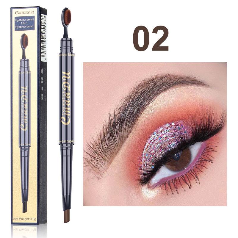 Double Eyebrow Pen with Brush Toothbrush Head Eyebrow Pencil Waterproof Long Lasting Makeup