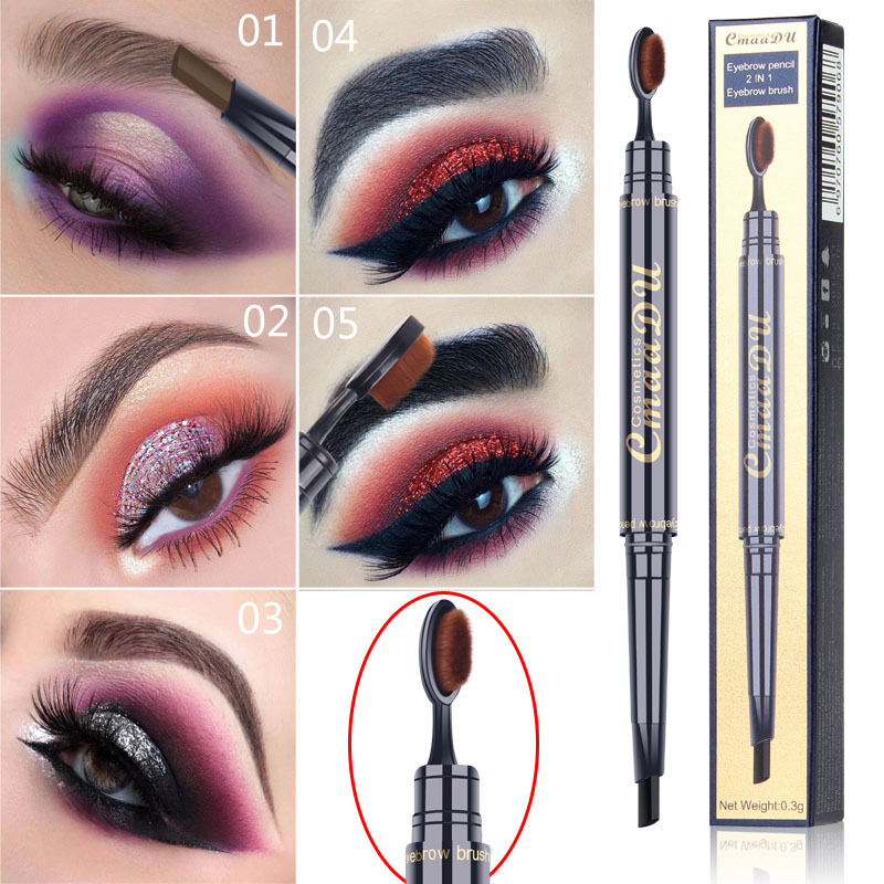 Double Eyebrow Pen with Brush Toothbrush Head Eyebrow Pencil Waterproof Long Lasting Makeup