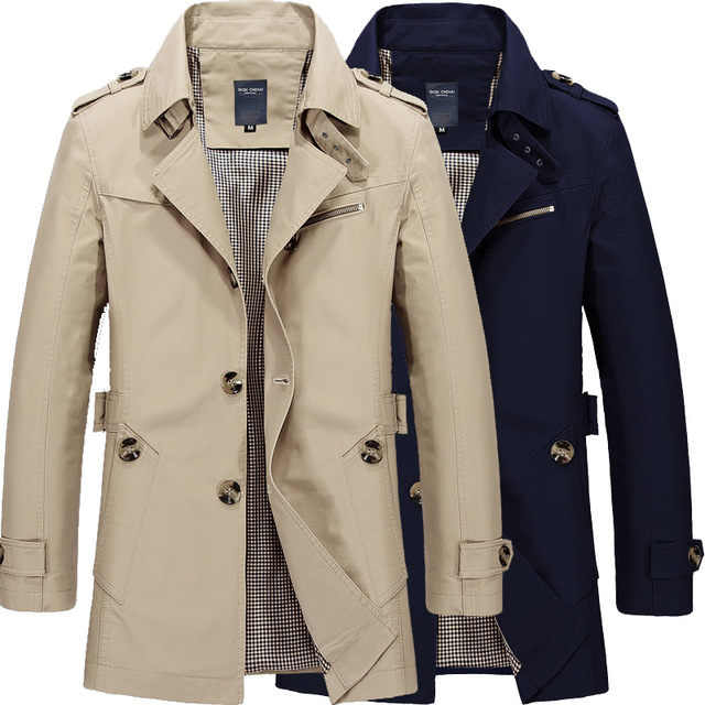 New Men Trench Coats Men Cotton Coats Casual Slim Fit Design Office Jackets Overcoat Plus Size Sales