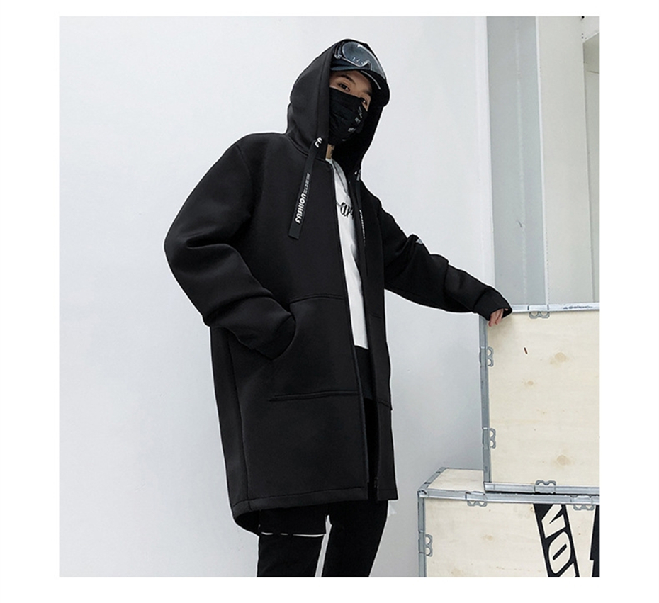 New Men Trench Coats Long Trench Coat Men Letter Print Hooded Overcoat Hip Hop Streetwear Jackets