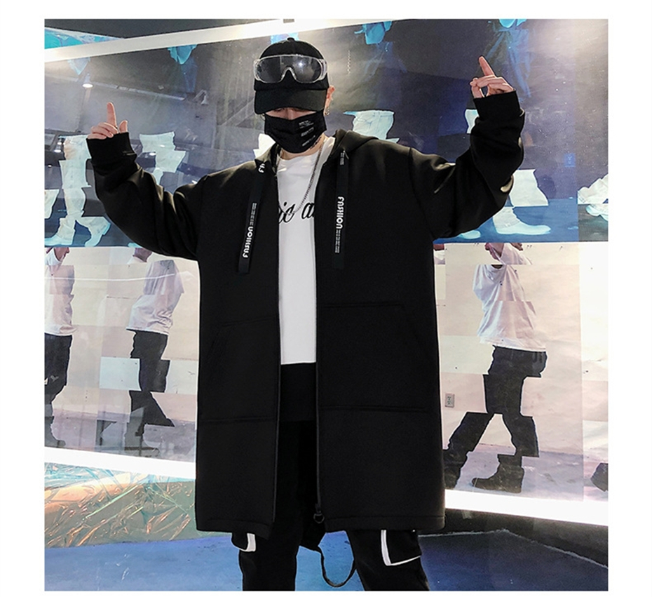 New Men Trench Coats Long Trench Coat Men Letter Print Hooded Overcoat Hip Hop Streetwear Jackets