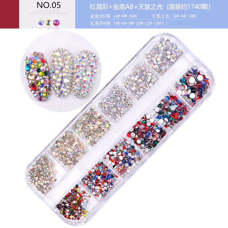 12Grid /Set 1440Pcs AB Crystal Rhinestone Diamond Gem 3D Glitter Nail Art Decoration Stick On Nails
