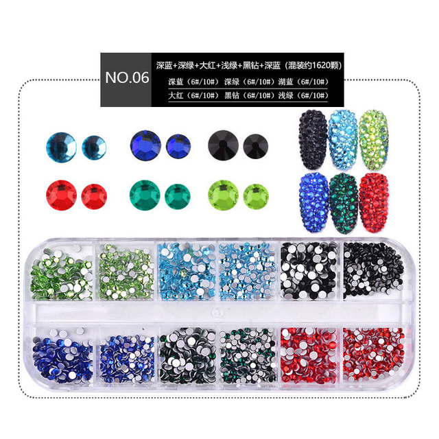 12Grid /Set 1440Pcs AB Crystal Rhinestone Diamond Gem 3D Glitter Nail Art Decoration Stick On Nails